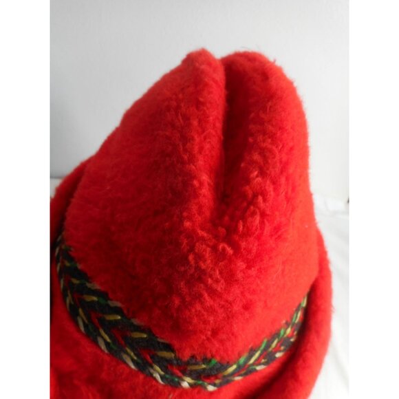 Vintage Bright red Tyrolean / alpine Fedora like style hat w/ ear flaps #2 - Picture 7 of 11